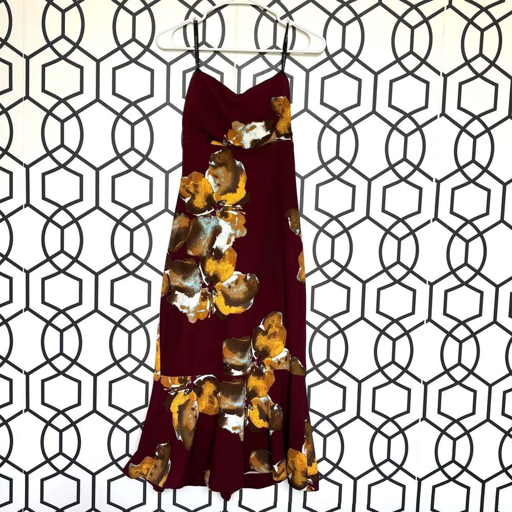 Bisou Bisou Michele Bohbot Burgundy Floral Mermaid Midi Dress Size 12